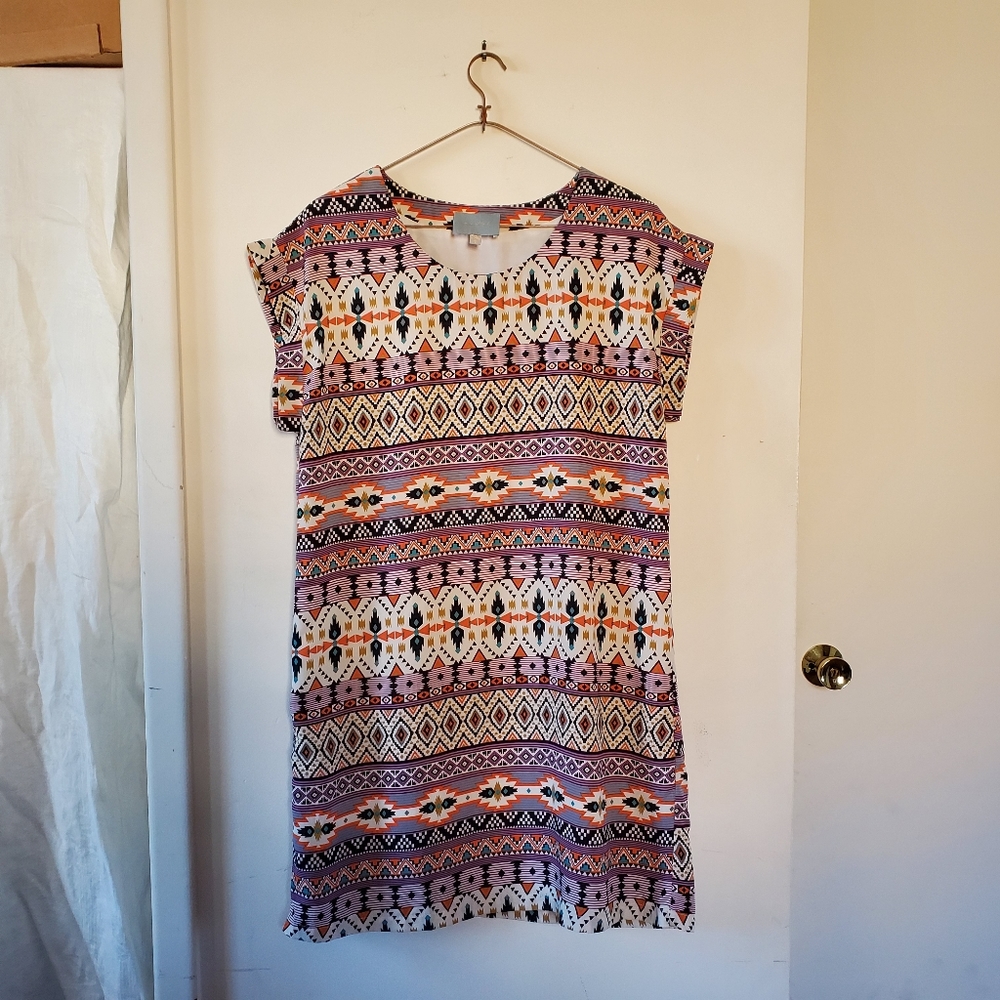 SKIES ARE BLUE Aztec tunic mini dress boxy flattering shape fully lined